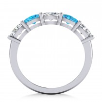 Oval Diamond & Blue Topaz Five Stone Ring 14k White Gold (1.25ct)