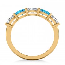 Oval Diamond & Blue Topaz Five Stone Ring 14k Yellow Gold (1.25ct)