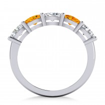 Oval Diamond & Citrine Five Stone Ring 14k White Gold (1.25ct)
