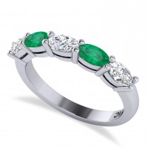 Oval Diamond & Emerald Five Stone Ring 14k White Gold (1.25ct)