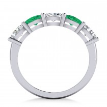 Oval Diamond & Emerald Five Stone Ring 14k White Gold (1.25ct)