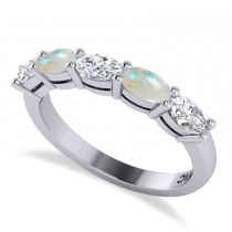 Oval Diamond & Opal Five Stone Ring 14k White Gold (1.25ct)