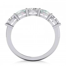 Oval Diamond & Opal Five Stone Ring 14k White Gold (1.25ct)