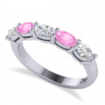 Oval Diamond & Pink Sapphire Five Stone Ring 14k White Gold (1.25ct)