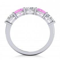 Oval Diamond & Pink Sapphire Five Stone Ring 14k White Gold (1.25ct)