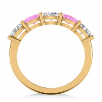 Oval Diamond & Pink Sapphire Five Stone Ring 14k Yellow Gold (1.25ct)