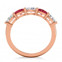 Oval Diamond & Ruby Five Stone Ring 14k Rose Gold (1.25ct)