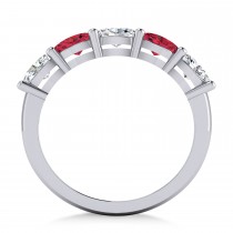 Oval Diamond & Ruby Five Stone Ring 14k White Gold (1.25ct)