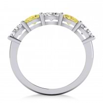 Oval Yellow & White Diamond Five Stone Ring 14k White Gold (1.25ct)
