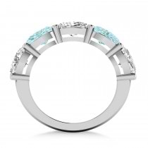 Oval Diamond & Aquamarine Five Stone Ring 14k White Gold (4.50ct)
