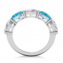Oval Blue & White Diamond Five Stone Ring 14k White Gold (5.00ct)