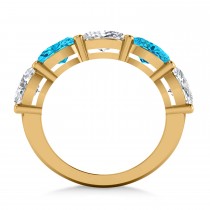 Oval Blue & White Diamond Five Stone Ring 14k Yellow Gold (5.00ct)