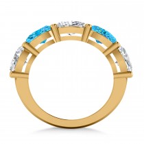 Oval Diamond & Blue Topaz Five Stone Ring 14k Yellow Gold (5.20ct)