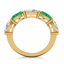 Oval Diamond & Emerald Five Stone Ring 14k Yellow Gold (4.70ct)