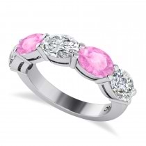 Oval Diamond & Pink Sapphire Five Stone Ring 14k White Gold (5.00ct)