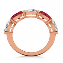 Oval Diamond & Ruby Five Stone Ring 14k Rose Gold (5.00ct)