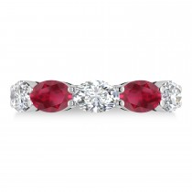 Oval Diamond & Ruby Five Stone Ring 14k White Gold (5.00ct)