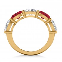 Oval Diamond & Ruby Five Stone Ring 14k Yellow Gold (5.00ct)