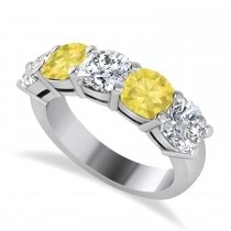 Oval Yellow & White Diamond Five Stone Ring 14k White Gold (5.00ct)