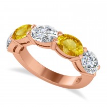 Oval Diamond & Yellow Sapphire Five Stone Ring 14k Rose Gold (5.00ct)