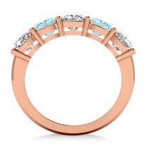 Cushion Diamond & Aquamarine Five Stone Ring 14k Rose Gold (2.70ct)