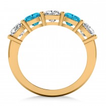 Cushion Blue & White Diamond Five Stone Ring 14k Yellow Gold (2.50ct)