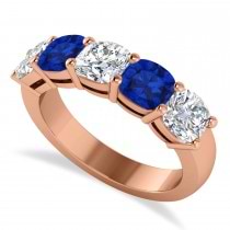 Cushion Diamond & Blue Sapphire Five Stone Ring 14k Rose Gold (2.70ct)