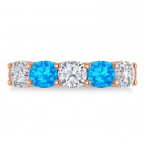 Cushion Diamond & Blue Topaz Five Stone Ring 14k Rose Gold (2.70ct)