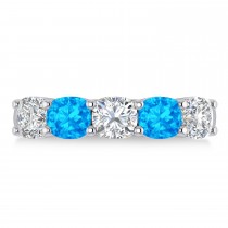 Cushion Diamond & Blue Topaz Five Stone Ring 14k White Gold (2.70ct)