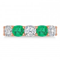 Cushion Diamond & Emerald Five Stone Ring 14k Rose Gold (2.70ct)