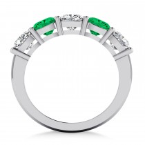 Cushion Diamond & Emerald Five Stone Ring 14k White Gold (2.70ct)