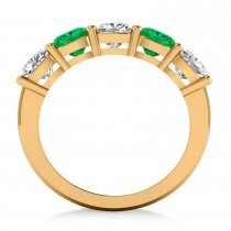 Cushion Diamond & Emerald Five Stone Ring 14k Yellow Gold (2.70ct)