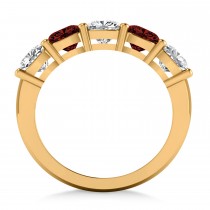 Cushion Diamond & Garnet Five Stone Ring 14k Yellow Gold (2.70ct)