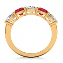 Cushion Diamond & Ruby Five Stone Ring 14k Yellow Gold (2.70ct)