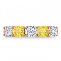 Cushion Yellow & White Diamond Five Stone Ring 14k Rose Gold (2.50ct)