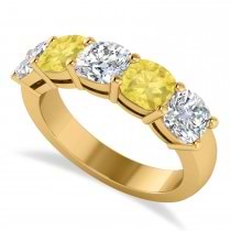 Cushion Yellow & White Diamond Five Stone Ring 14k Yellow Gold (2.50ct)