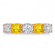 Cushion Diamond & Yellow Sapphire Five Stone Ring 14k Rose Gold (2.70ct)