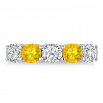 Cushion Diamond & Yellow Sapphire Five Stone Ring 14k White Gold (2.70ct)