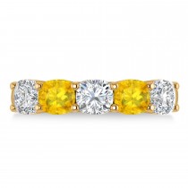 Cushion Diamond & Yellow Sapphire Five Stone Ring 14k Yellow Gold (2.70ct)