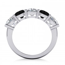 Cushion Black & White Diamond Five Stone Ring 14k White Gold (3.75ct)