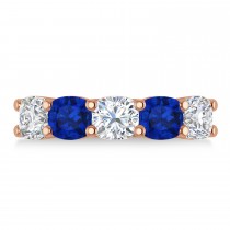 Cushion Diamond & Blue Sapphire Five Stone Ring 14k Rose Gold (4.05ct)