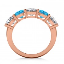 Cushion Diamond & Blue Topaz Five Stone Ring 14k Rose Gold (4.05ct)