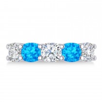 Cushion Diamond & Blue Topaz Five Stone Ring 14k White Gold (4.05ct)