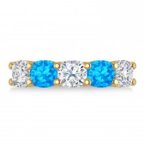 Cushion Diamond & Blue Topaz Five Stone Ring 14k Yellow Gold (4.05ct)