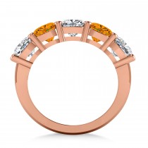 Cushion Diamond & Citrine Five Stone Ring 14k Rose Gold (4.05ct)