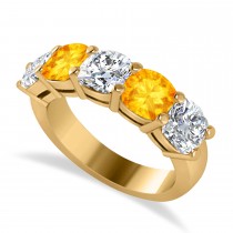 Cushion Diamond & Citrine Five Stone Ring 14k Yellow Gold (4.05ct)