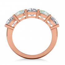 Cushion Diamond & Opal Five Stone Ring 14k Rose Gold (4.05ct)