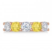 Cushion Yellow & White Diamond Five Stone Ring 14k Rose Gold (3.75ct)