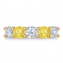 Cushion Yellow & White Diamond Five Stone Ring 14k Yellow Gold (3.75ct)