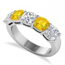 Cushion Diamond & Yellow Sapphire Five Stone Ring 14k White Gold (4.05ct)